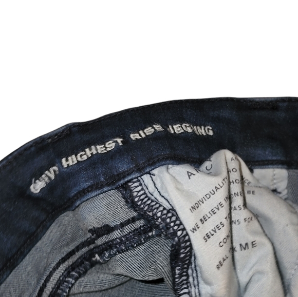 American Eagle Jeans Blue Curvy Highest Rise Jegging Distressed Dark Wash Size 0 - Picture 4 of 8
